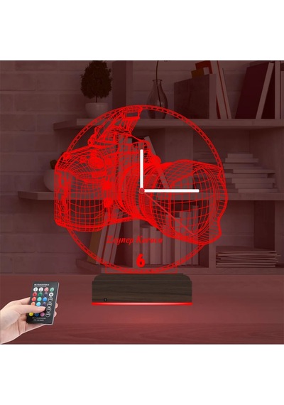 Luvivia Fotoğraf Makinesi Fotoğrafçı Hediye Kişiye Özel Saatli 3d Lamba - Masa Gece Lambası Şeffaf