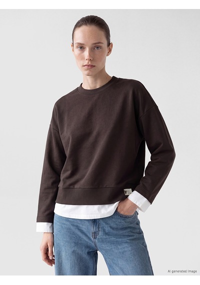 Lcw Comfort Kahverengi Bisiklet Yaka Oversize Kadın Sweatshirt