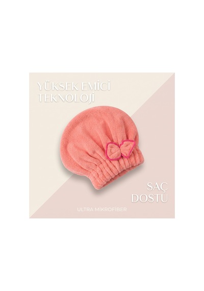 Prenses Peluş Mikrofiber Saç Kurulama Havlusu Çizgi Fiyonklu, Pratik Saç Bonesi - Duş, Makyaj Ve Bakım Saç Wrap Pembe