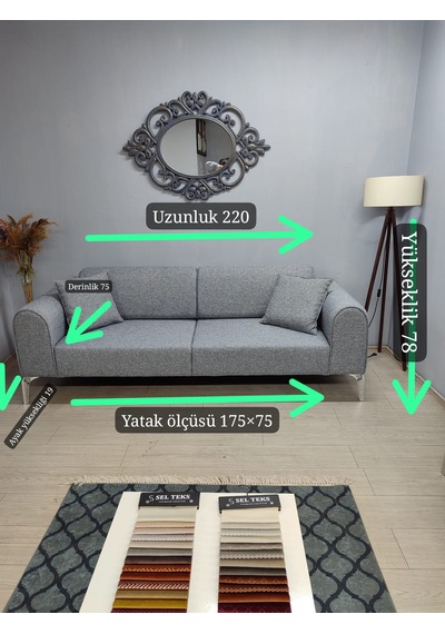 Mimoza Üçlü Koltuk Keten