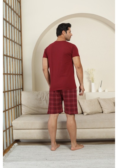 Sude Homewear Erkek Kısa Kol Şortlu Pijama Takımı Bordo