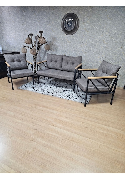 Siyah Boyalı Bahçe - Balkon - Mutfak Çay Seti Takımı Bahçe Koltuk 001