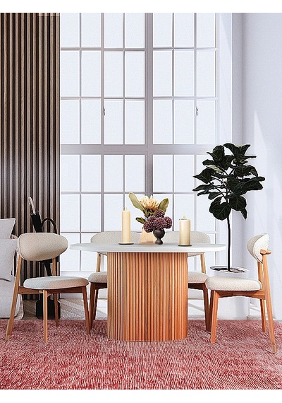 Luna Oval Natural Ahşap Bohem Masa 80x150 Naturel - Beyaz