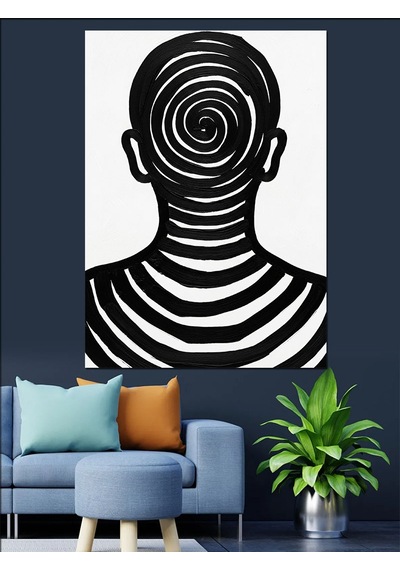 Spiral Çizim İnsan Kafası Dekoratif Kanvas - Mdf Ahşap Tablo