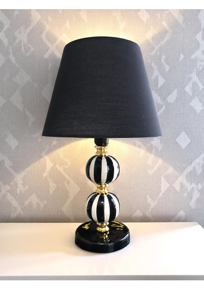 Abajur - Toplu Siyah Dik Çizgi Siyah Şapka Gold Siyah - Beyaz