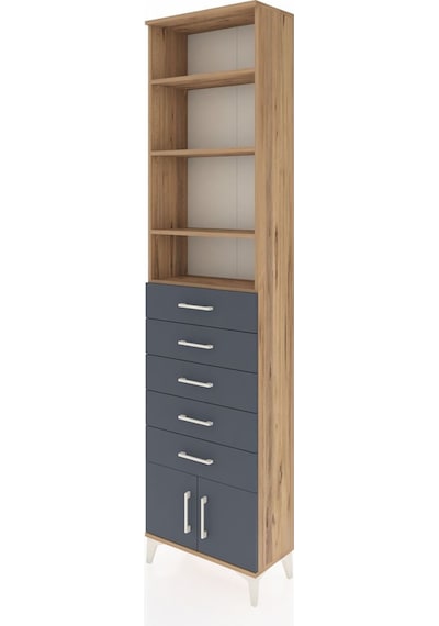 Arges Dolap 4 Raflı 5 Çekmeceli 2 Kapaklı 60x30x243 Çam-antrasit Atlas Çam