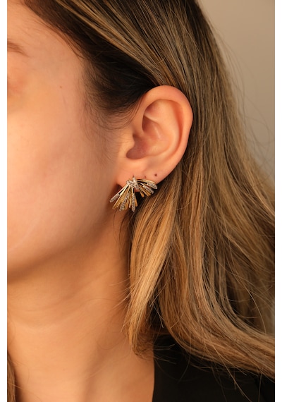 Çildan Womens Gold Zirkon Taşlı Özel Tasarım Küpe Altın
