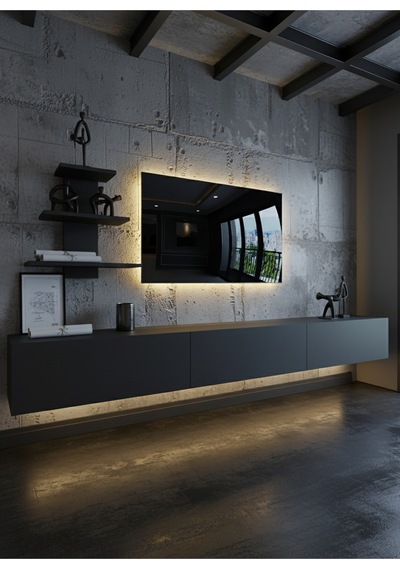 Resital Duvara Monte Ledli 270 Cm Tv Ünitesi Duvar Raflı - Ll6038 Antrasit