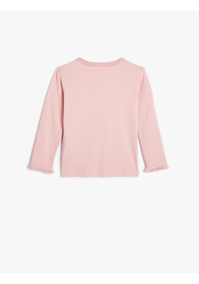 Koton Basic Fırfırlı Uzun Kollu Tişört Bisiklet Yaka Pamuklu Pembe 5wmg10003ak Pembe