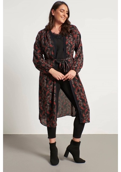 Myline Kadın Dantel Şerit Detay Uzun Kimono