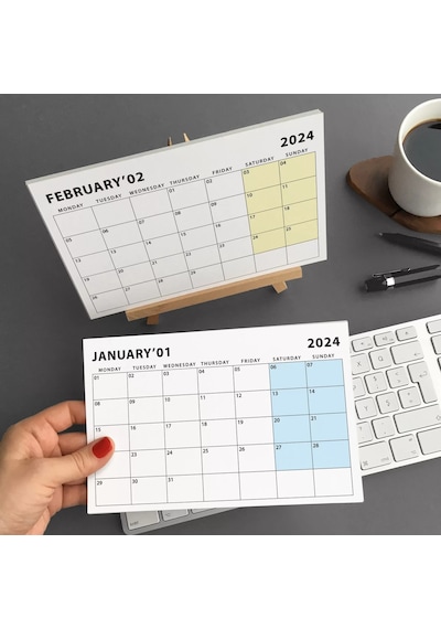 2027 Masa Takvimi, Ahşap Şövale Masa Takvimi, Aylık Planlamalı Takvim, Pastel Renkler 2027 Takvim, Y