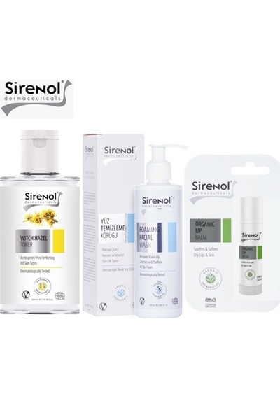 Sirenol Natural Cadı Fındığı Yüz Temizleme Köpüğü 250 ML + Dudak Balmı 5 ML + Sıkılaştırıcı ve Gözenek Temizleyici Tonik 300 ML