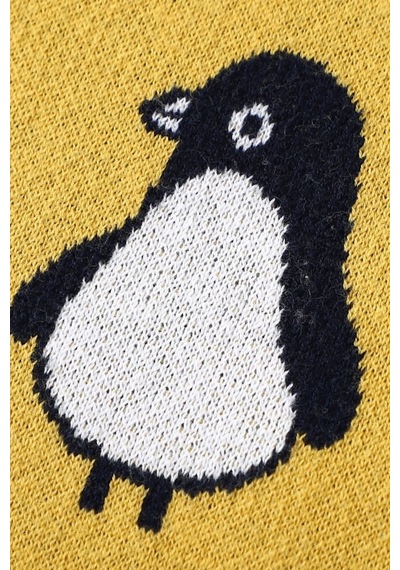 Kız Ve Erkek Bebek Için Triko Örgü Bebek Battaniyesi Sarı Penguen 90cm X110cm Hardal Hardal
