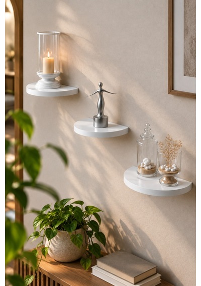Sulorahome 3'lu Oval Duvar Rafı Beyaz 115 Cm