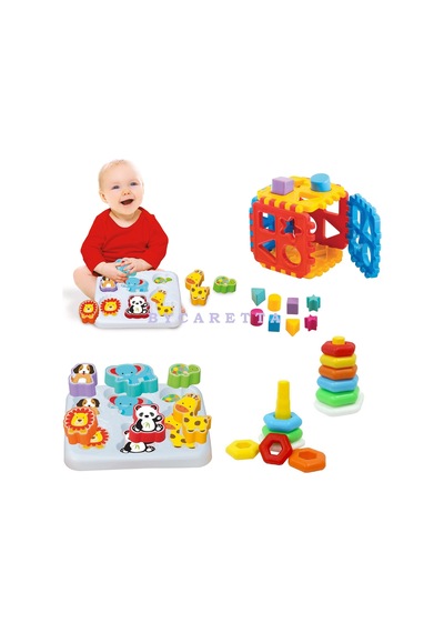Sevimli Hayvanlar Bultak Kuleli Halkalar Puzzle Bultak Küp Eğitici Zeka Geliştirici Set