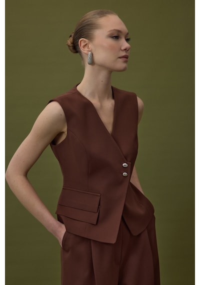 Sateen Sofia Yelek - Kahve-137055 Kahve