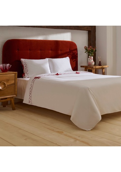 Karaca Home Calia %100 Pamuk Nakışlı Çift Kişilik Nevresim Takımı Beyaz Beyaz