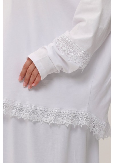 Hürrem Bone 2 Parça Namaz Elbisesi Pamuk Kumaş Dantelli 2205 42 Beyaz
