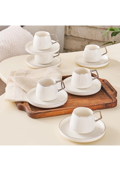 Streamline Saturn 6 Kişilik Kahve Fincan Takımı 100 Ml Platin Beyaz