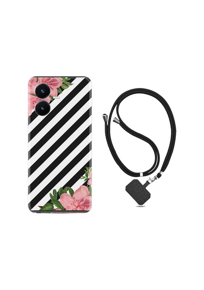 Vivo Y22S Kılıf İpli Boyun Askılı Desenli Silikon Strip Flowers 2 1409