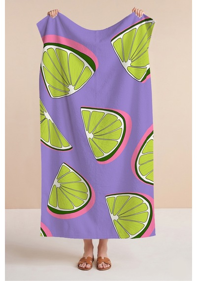 Limon Dilimi Tropikal Mor Plaj Havlusu-modern Yaz Temalı Yeşil Pembe Hızlı Kuruyan Mikrofiber Havlu Puslu Kanyon