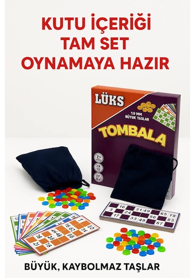 Lüks Tombala Seti 1.6 Mm Kalın Büyük Taşlı Aile Boyu Eğlencelik Tam Set Oyun 7+ Yaş Kaliteli Kartlar