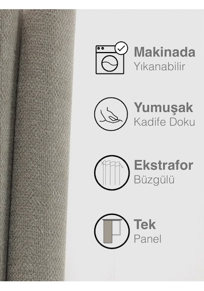 Kadife Dokulu Keten Ada Fon Perde Ekstrafor Büzgülü Keten