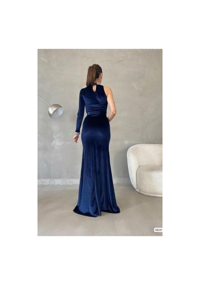DefyModa Kadın Zarif Tasarım Esnek Saten Kumaş Tek Omuz Yırtmaçlı Abiye Elbise Lacivert DefyModa Kadın Zarif Tasarım Esnek Saten Kumaş Tek Omuz Yırtmaçlı Abiye Elbise Lacivert