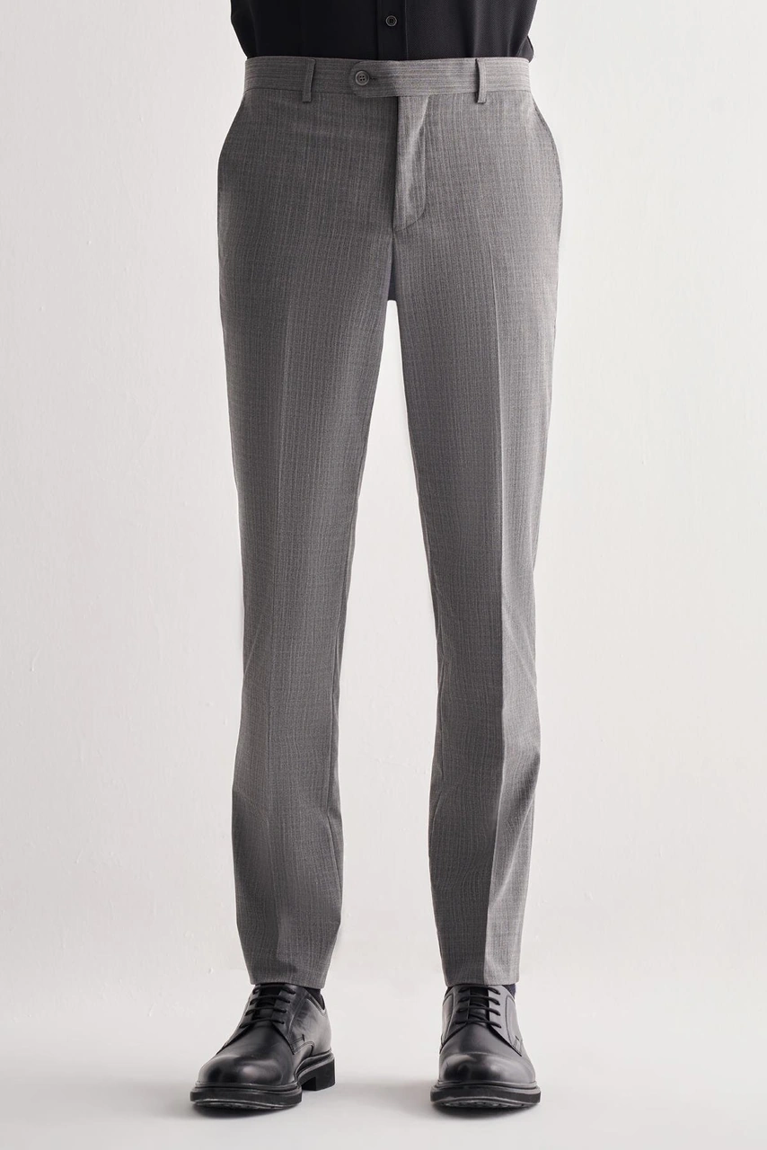 İmza Füme Yan Cep Açık Paça Kendinden Desenli Slim Fit Pantolon 1003255152 Füme