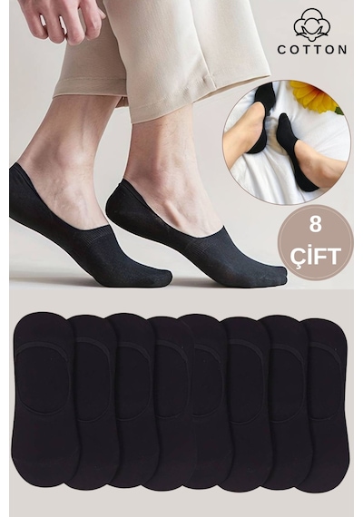 Kral Socks Kadın - Erkek Düz Desen 8'li Paket - 8 Çift Pamuklu Terletmez Babet Çorap Siyah