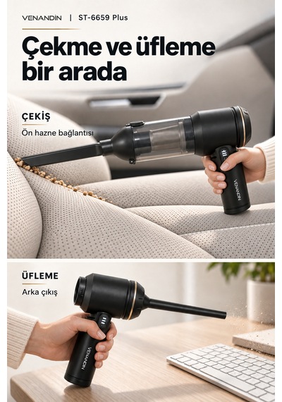 St-6659 Plus Kablosuz Araç Süpürgesi 16000 Pa, 100w, 3 Kademeli, 200 Ml Gri-mor