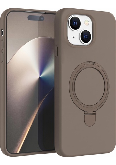 Microsonic Apple iPhone Uyumlu 15 Kılıf Aura Stant Magsafe Kahverengi -