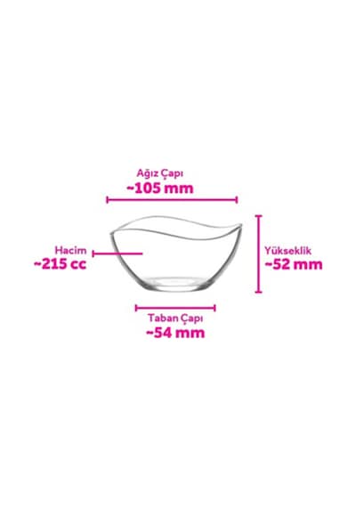 Lav Vira Cam Kahvaltı Kasesi 6'lı Küçük Boy 215 ml (Tatlı/Çerez Kasesi)