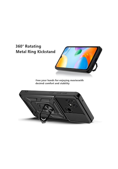 Xiaomi Redmi 10C Kılıf Pars Lens Sürgülü Yüzüklü Standlı Korumalı Kılıf