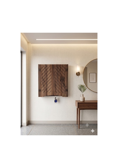 Elektrik Pano Düzenleyici Duvar Düzenleyici Ahşap Dekoratif Ceviz Kutu Anahtarlık Yan Çizgi Kahverengi