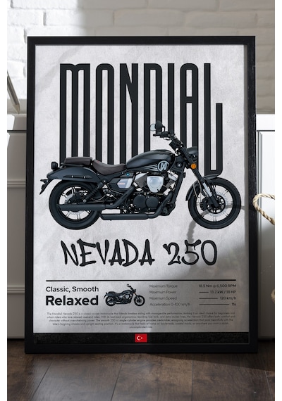 Mondialnevada 250 Siyah Ahşap Çerçeveli Poster, Dekoratif Motosiklet Duvar Tablosu