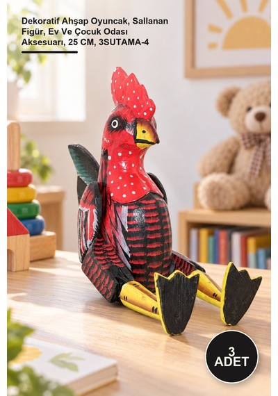 3 Adet Ahşap Salınan Hayvan Figürü Dekoratif Ahşap Oyuncak, Sallanan Figür, Ev Ve Çocuk Odası Aksesuarı, 25 Cm, 3sutama-4