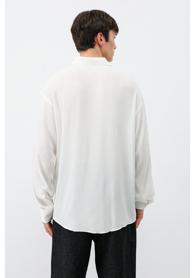 Vamos Hafif Dokulu Oversize Gömlek Ekru