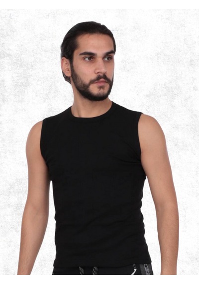 Erkek %100 Pamuk Spor Fanila Tekli Siyah