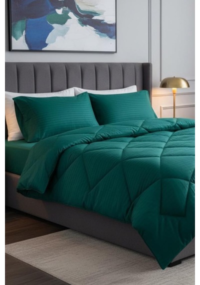 Satin Pollysaten Comforter Çift Kişilik Yorgan Seti Petrol Petrol Yeşili