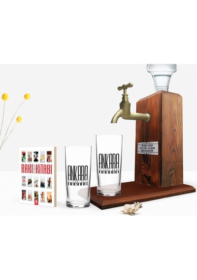 Bk Gift Kişiye Özel Renkli Baskılı Ankara Tasarımlı Turistik İkili Rakı Bardağı Ahşap Rakı Standı Ve Cep Kitabı Hediye Seti-1