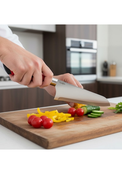 Chefline Pro 5 Parça Mutfak Bıçak Seti + Meyve Bıçağı Hediyeli Paslanmaz Çelik Kırmızı