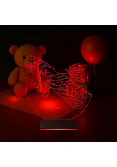 Luvivia Pırpır Uçak Pilot Kişiye Özel 3d Lamba - Masa Gece Lambası V2 Şeffaf
