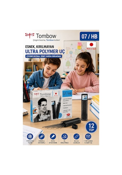 Kaliteli Kalem Ucu 12 Li 0.7 Mm Hb 1 Paket Tombow Versatil Kalem Uç Mekanik Uçlu Otomatik Kurşun Kalem Ucu 60 Mm Yumuşak