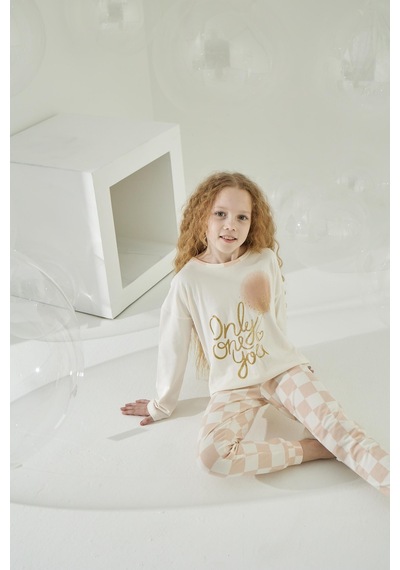 Kız Çocuk Uzun Kol Krem Pijama Takımı C8t5n6o6 001