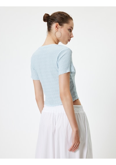 Koton Bürümcük Tişört Crop Kısa Kollu Bisiklet Yaka Slim Fit Mavi 4sal11110ık Mavi