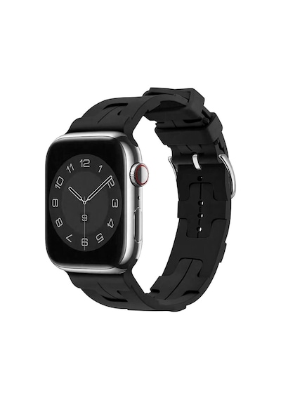 Ekılıf - Apple Uyumlu  Watch 7 45mm - Kordon Silikon Kordon Krd-92 - Siyah