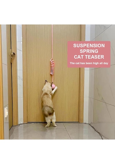 Kapı Askılı İnteraktif Kedi Oyuncağı Pembe Elastik İpli, Peluş Toplu, Zilli, Kediler İçin Stres Azaltıcı, Tek Başına Oyun Ve Avlanma İçgüdüsü Geliştirici Kedi Oyuncağı