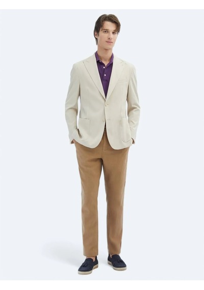 Kip Bej Desenli Modern Fit Ceket Bej