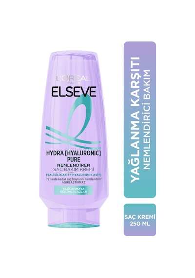 L'oréal Paris Elseve Hydra Hyaluronic Pure Salisilik Asit İçeren Yağlanma Karşıtı Nemlendirici Saç Kremi 250ml